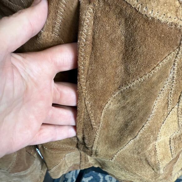 Y2K 90s Retro VINTAGE LEATHER WORKS Suede Patchwork Jacket Tan - Picture 12 of 16